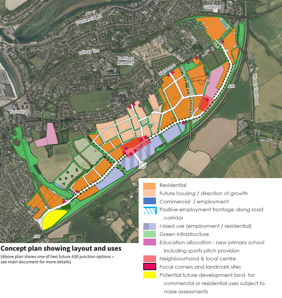 Concept plan showing layout and uses | Hayle Growth Area Concept Plan