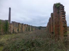 View from inside the remains of the former nitric acid factory to its chimney (the chimney is listed at Grade II).Copyright Historic England (Samantha Barnes)